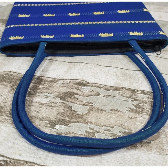 Elephant Iridescent Womens Small Shoulder Evening Bag Purse Blue Gold - Picture 4 of 8